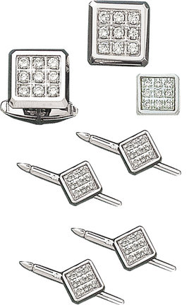 Magnificent 14K White Gold Square Shirt Studs and Cufflink Set